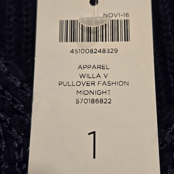 Chico's size 1 (S/8) Midnight Blue Pullover Sweater Top V-neck Metallic Knit - Picture 9 of 14